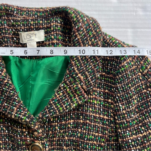 Ann Taylor Loft Petite 4P Blazer Green MultiTweed Collared Buttons Pockets Lined - Picture 5 of 8